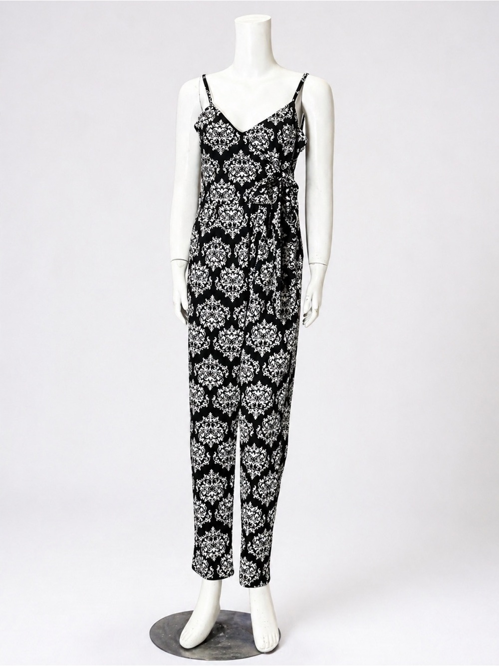 Black & White Printed Spaghetti-Strap Jumpsuit